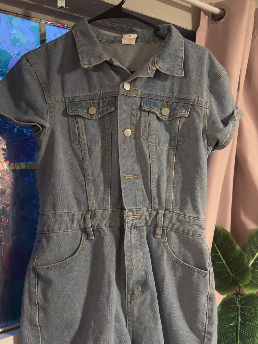 Light Wash Denim Short Sleeve Jumpsuit